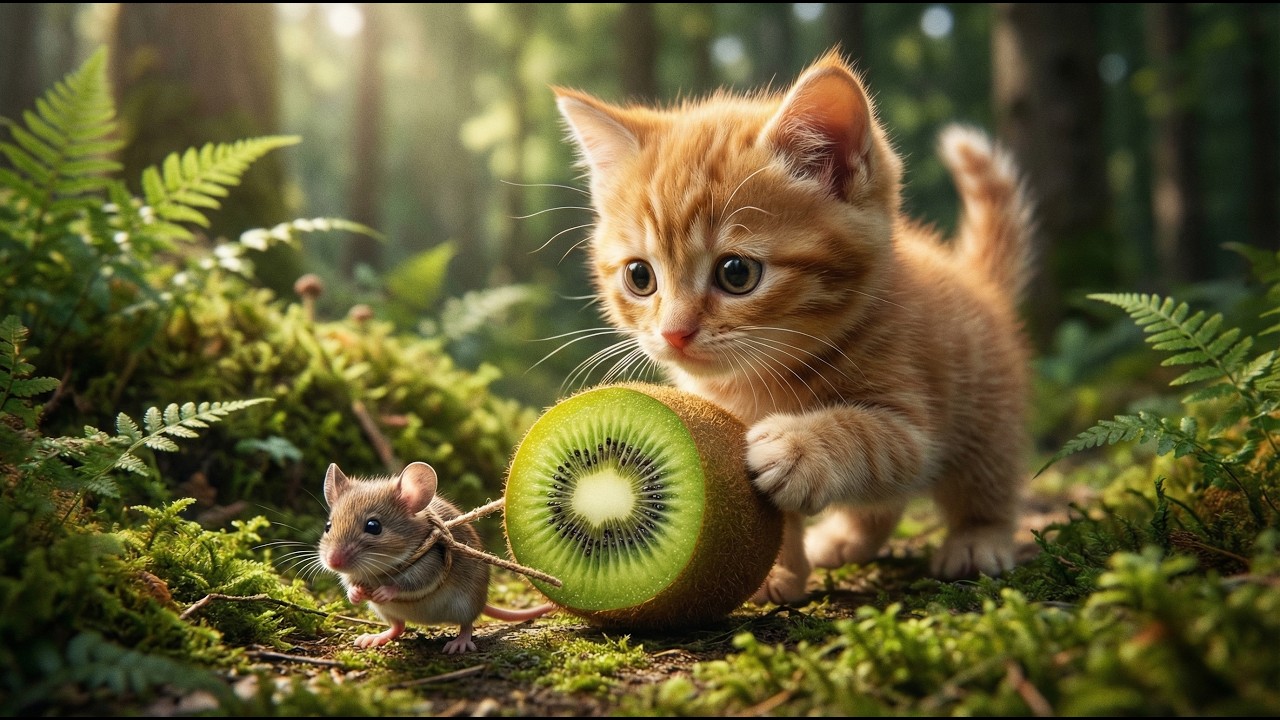 A Kitten and a Mouse Tried to Carry a Kiwi… (Funny ASMR Story)