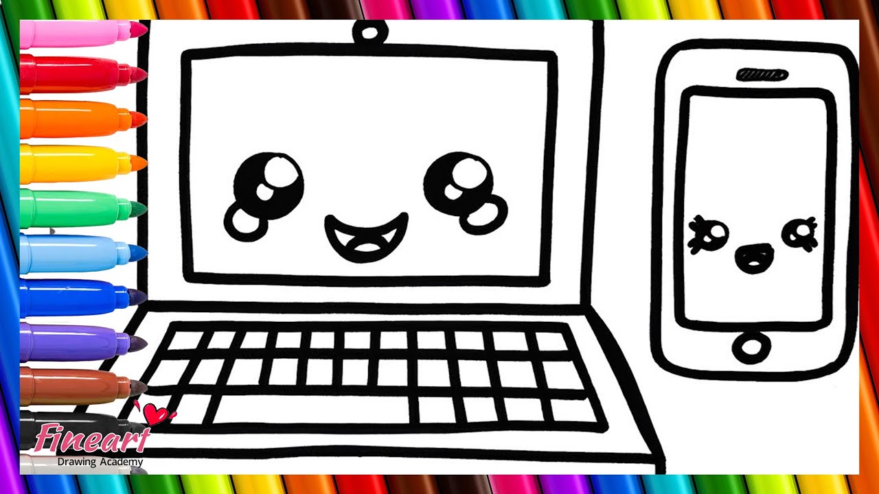 Нарисуйте и раскрасьте компьютер и мобильный телефон 💻📱🌈 Рисунки для детей