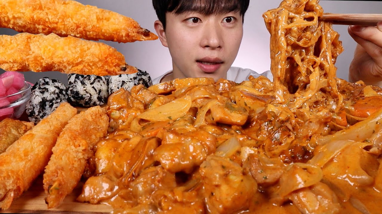 가끔 저를 두찜으로 아시는 분이 계세요... 두찜 로제찜닭 새우튀김 주먹밥 먹방!!! ASMR MUKBANG ROSE JJIMDAK FRIED SHRIMPS EATING SHOW