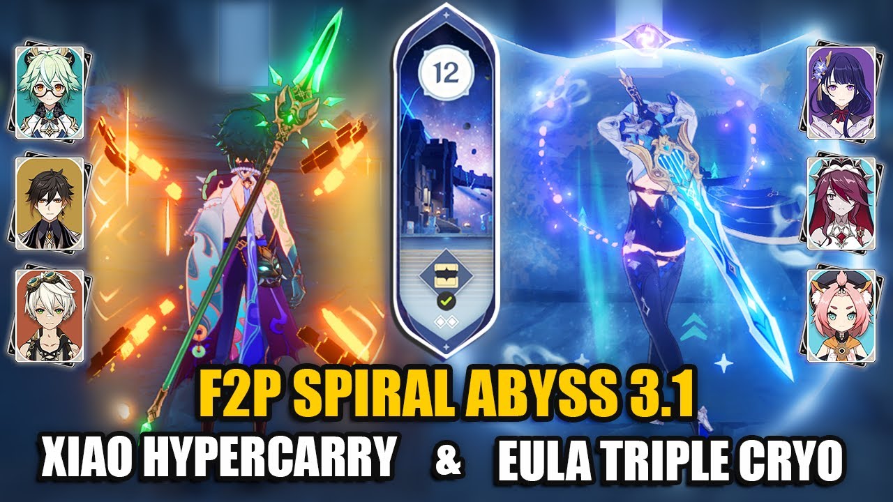 C0 Xiao Hyper Carry & C0 Eula Triple Cryo | Spiral Abyss 3.1 Floor 12 9 Stars | Genshin Impact