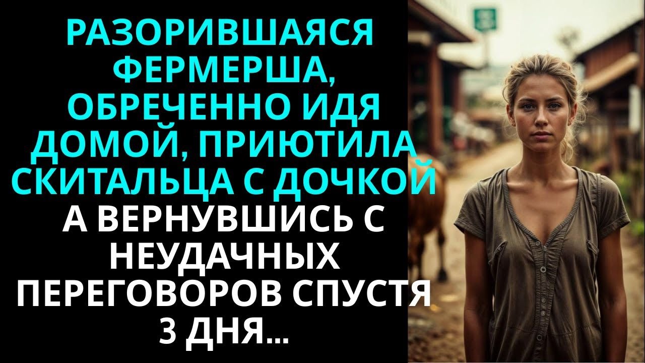 Разорившаяся фермерша, обреченно идя домой, приютила скитальца с дочкой… А вернувшись с переговоров…