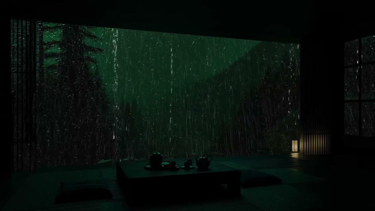Gentle Rain Sounds in a Dark Bedroom Cabin 🌧 (No Ads) | Ame Atelier for Calm Sleep