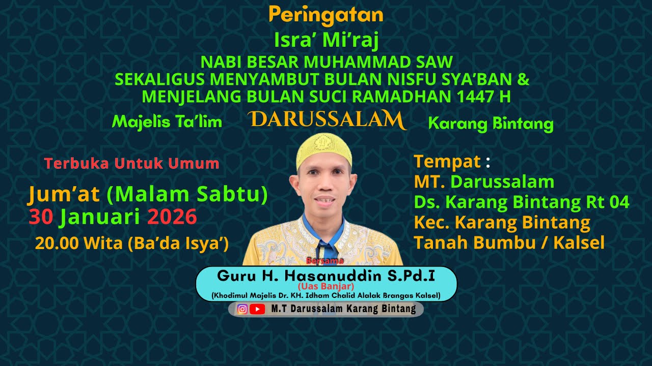 LIVE PERINGATAN ISRA' MI'RAJ NABI BESAR MUHAMMAD SAW, BERSAMA GURU H. HASANUDDIN S.PD.I (UAS BANJAR)