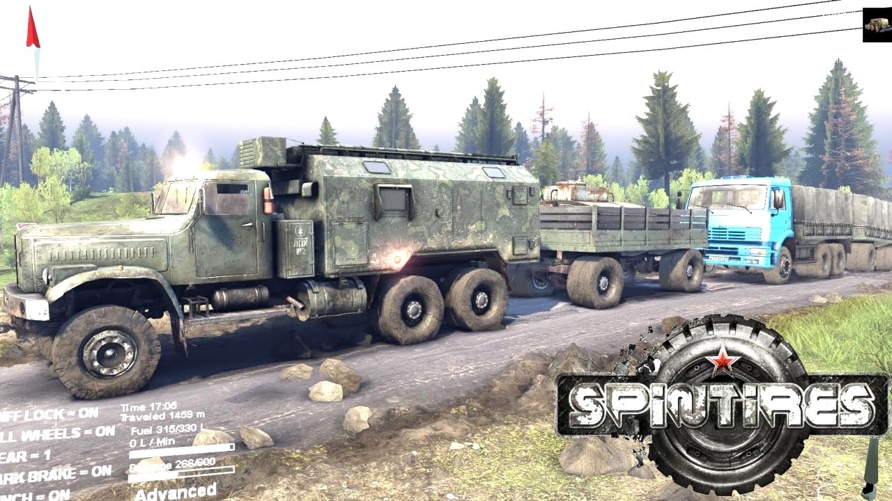 SPINTIRES 2014 New Official Map Flood Map - C 255 Utility Truck + Trailer Rescuing the C 6520 Truck