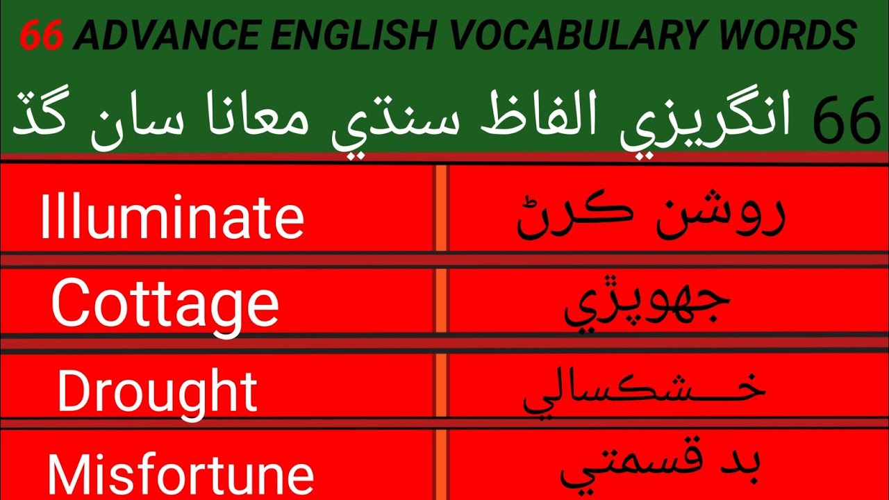 66 ADVANCE ENGLISH VOCABULARY WORDS IN SINDHI