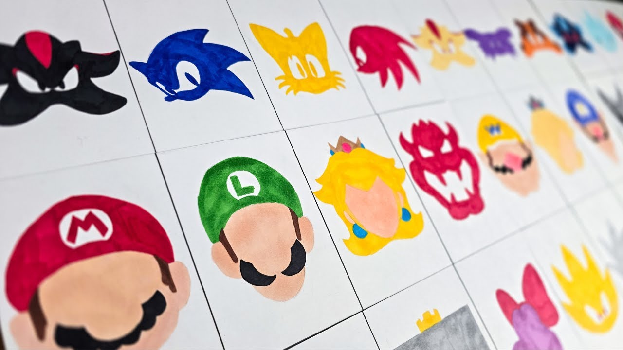 Drawing SONIC & MARIO Characters as ICONS | Compilation