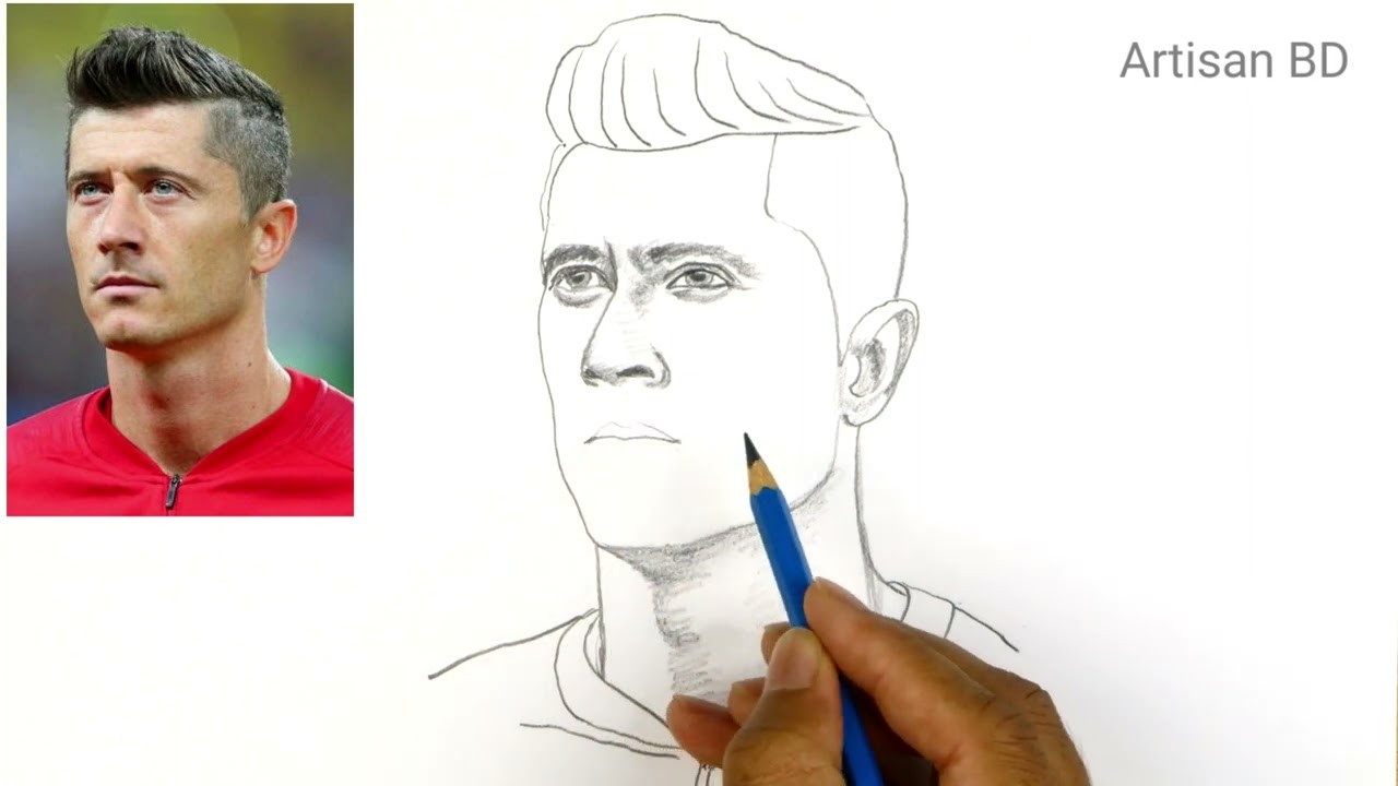 Drawing of Lewandowski, Pencil Sketch, Lewandowski FIFA World Cup Qatar 2022
