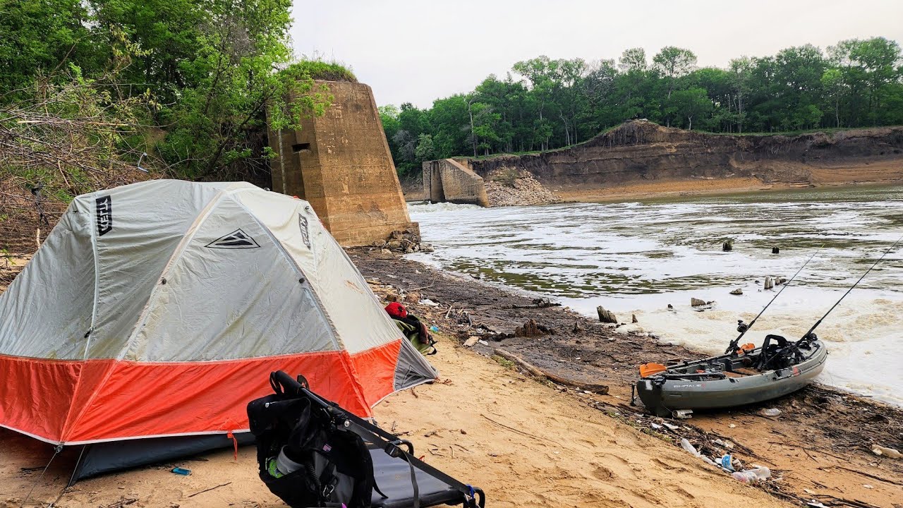 We Caught HUGE FISH Below a Private UNTOUCHED SPILLWAY!! (Kayak Camping)