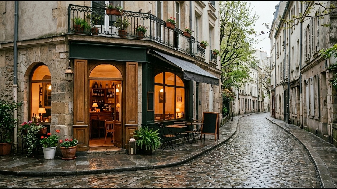 Rainy Street Café Jazz ☕🌧️ | Cozy Spring Coffee Shop Ambience
