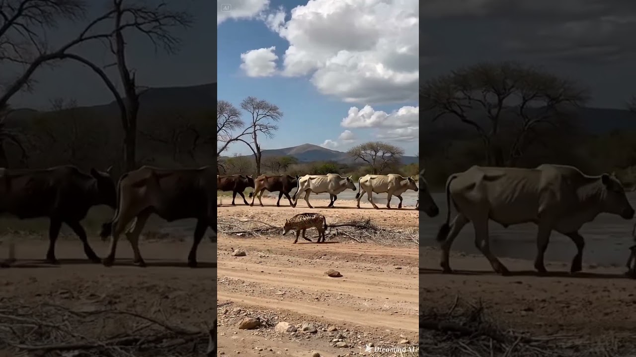Hyena attack on wild cow #shorts #shortsfeed #hyena #cow #animals #wildlife