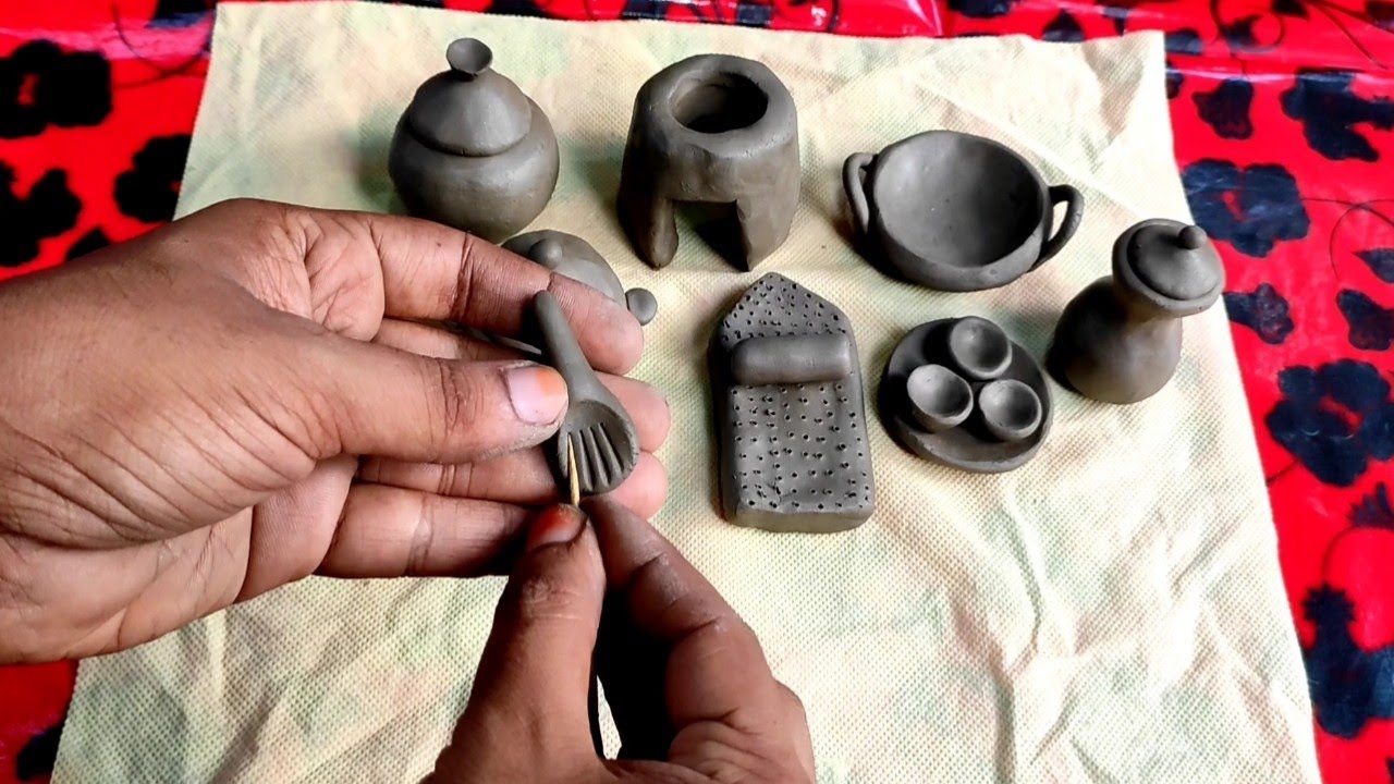 Amazing technique make handmade kitchen set with clay | how to make clay kitchen set | kitchen tools