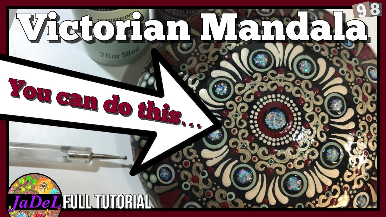 Victorian Mandala | Mandala Dot Art Rock Painting Tutorial | red, green, gold