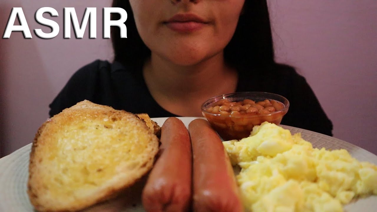 ASMR EATING English Breakfast (Scrambled Eggs, Sausages, Toast and Baked Beans) - MUKBANG | MaltASMR