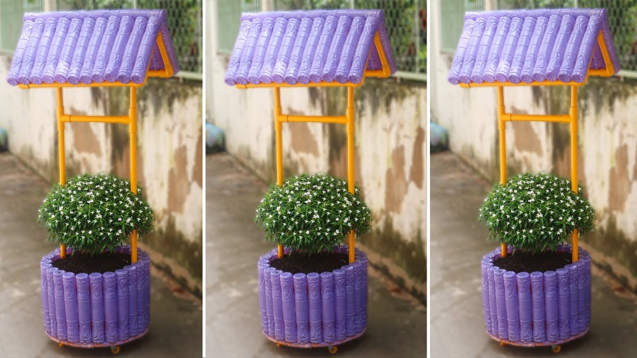 Wow! Recycling Plastic Bottles into wishing well Garden Planter
