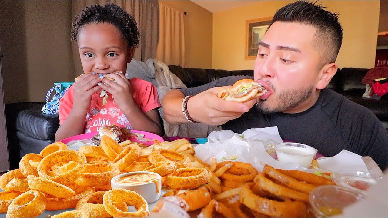 Mukbang: Cheeseburger, Onion Rings EATING SHOW