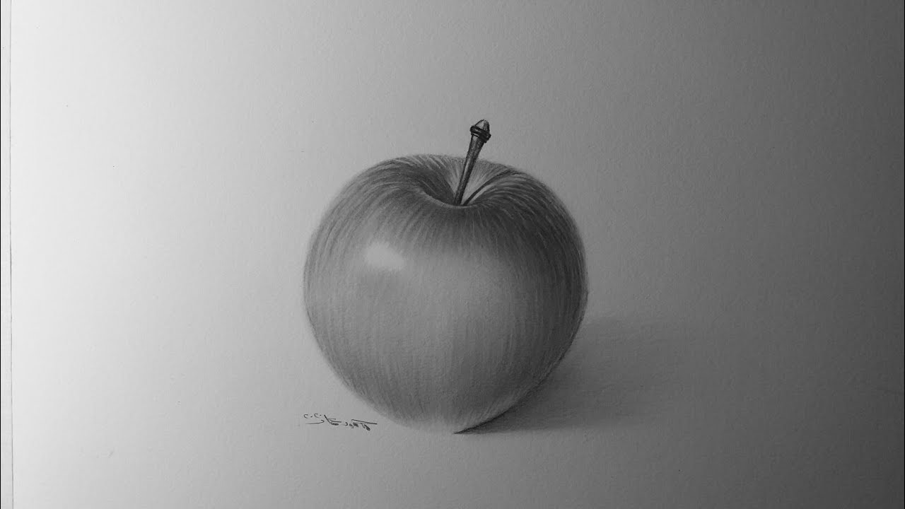 Натюрморт - рисование яблока карандашом
