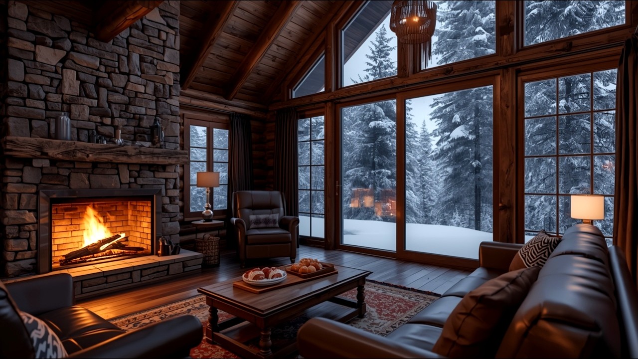 Winter Cabin Night 🎷 Fireplace & Smooth Jazz Stress Relief Ambience