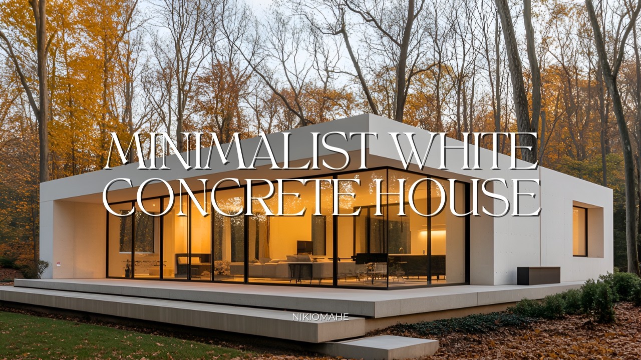 Minimalist White Concrete House, Harmonious Blend of Modern Design and Natural Beauty