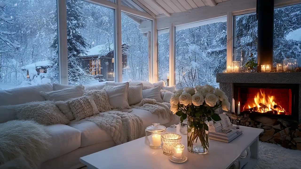 Cozy Piano Lounge ❄️ Candlelight & Snow | 3 Hours Piano Music for Relax, Sleep & Focus