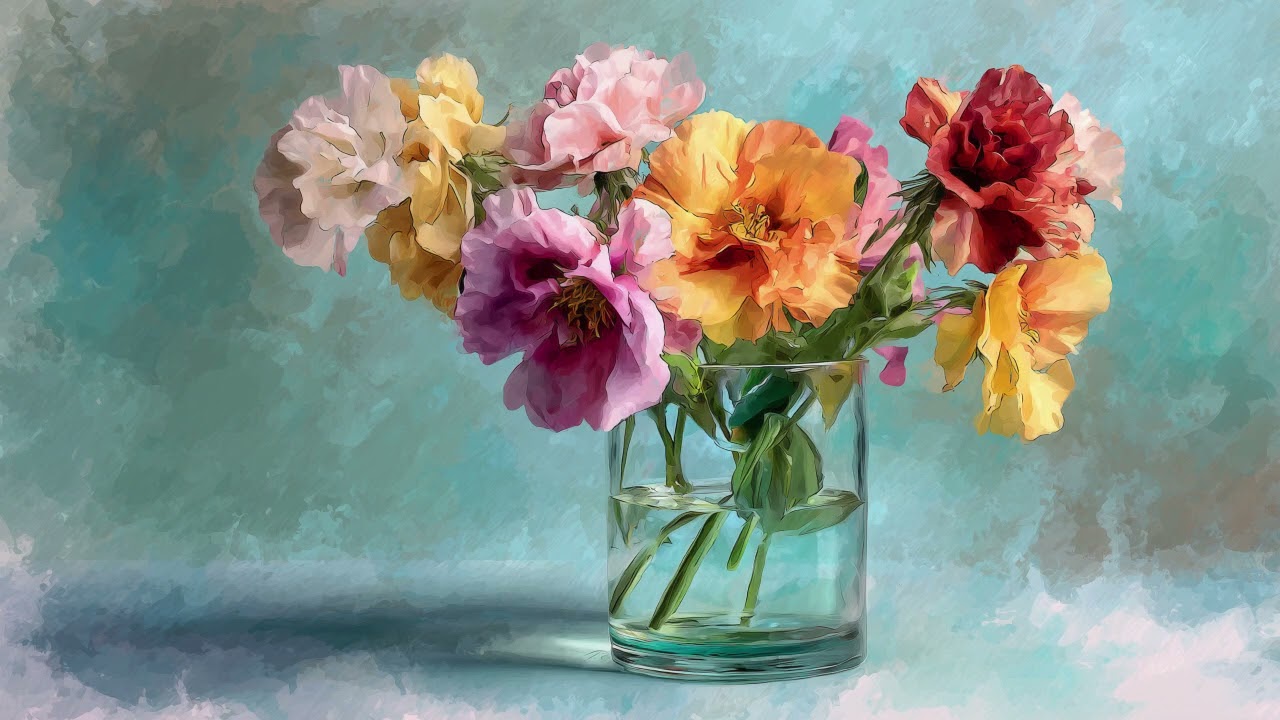 Vintage-Inspired Colourful still life Flowers  (No Music) TV Art Screensaver / ART for your TV