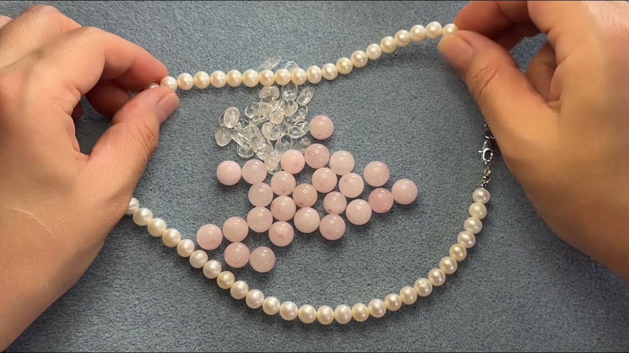 Бусы из розового кварца и горного хрусталя #женябусик #украшения #handmade 