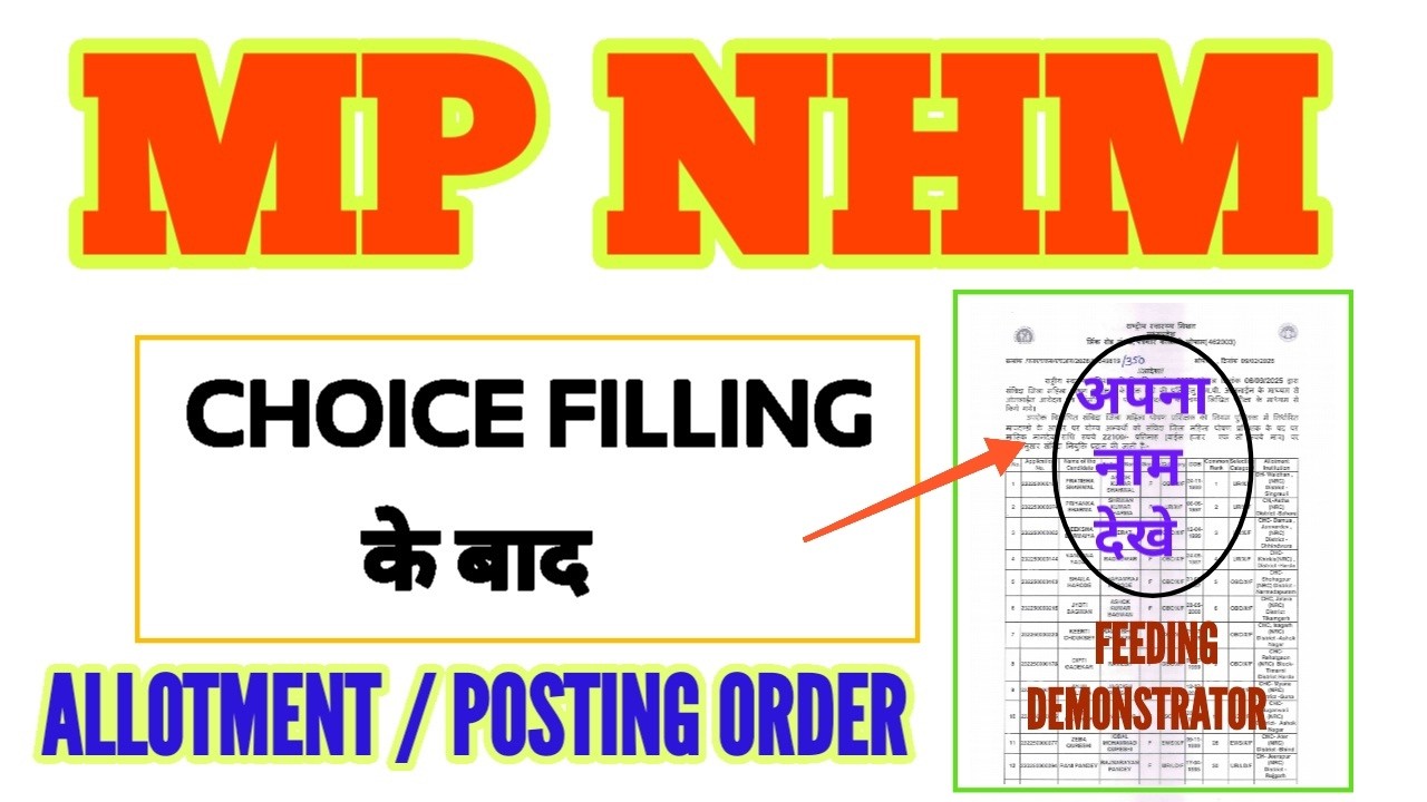 MP NHM - CHOICE FILLING के बाद - ALLOTMENT / POSTING ORDERS - MP NHM FEEDING DEMONSTOR POSTING