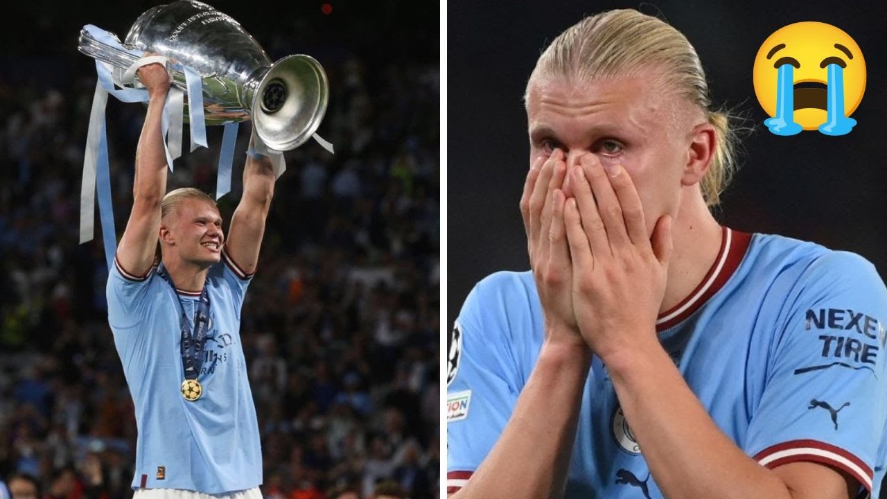 Haaland in tears as Manchester City won the Champions League.