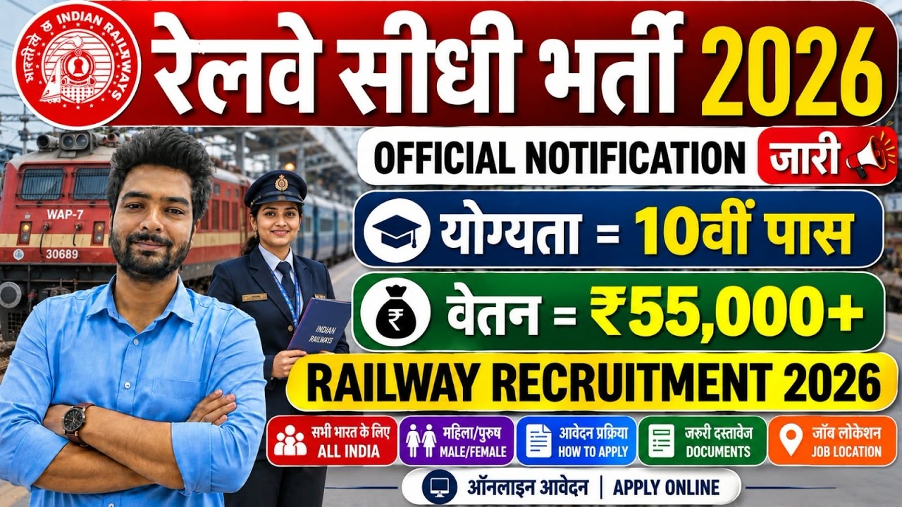 रेलवे सीधी भर्ती 2026 | Railway New Vacancy 2025 | Railway Recruitment 2025 | railway 10th pass job