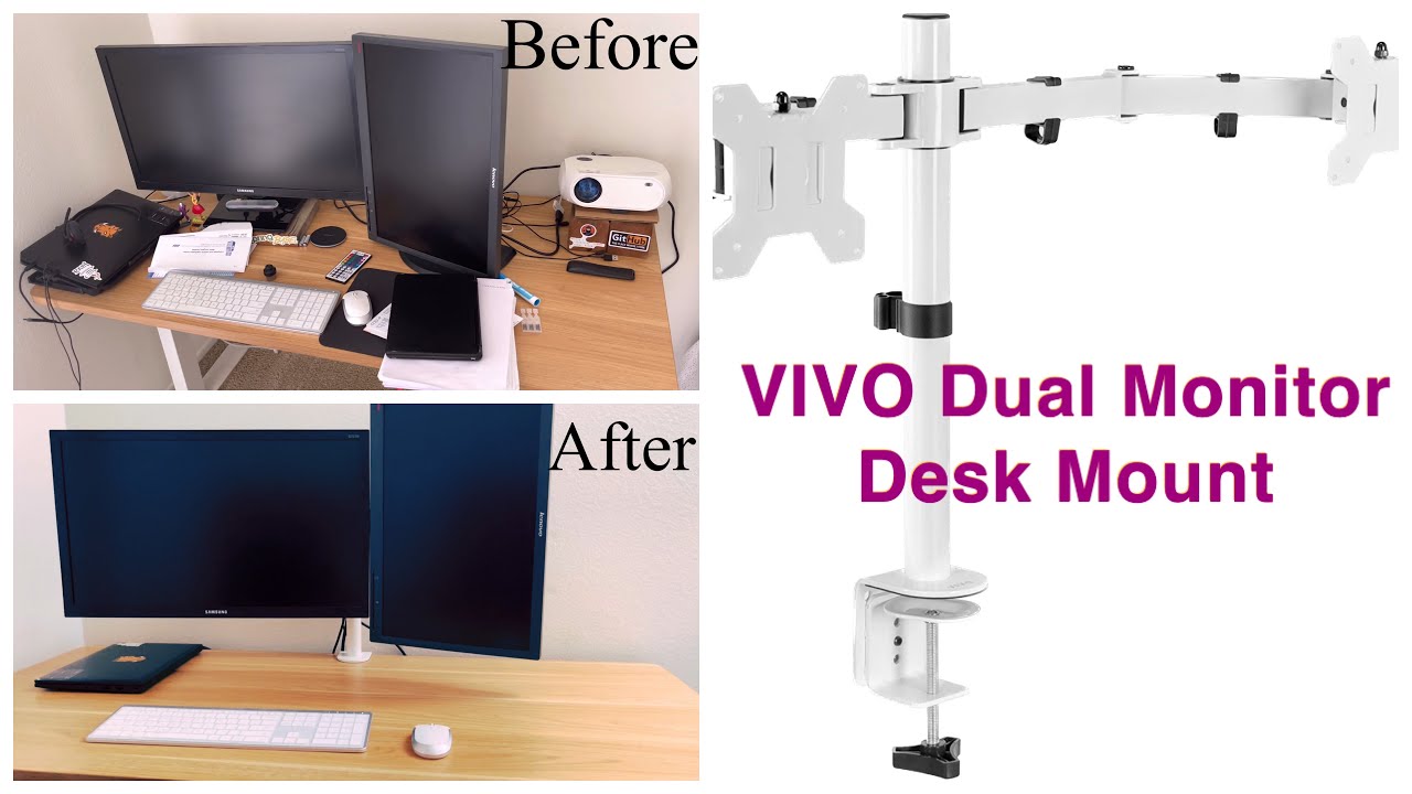 VIVO Dual Monitor Desk Mount Unboxing and Setup