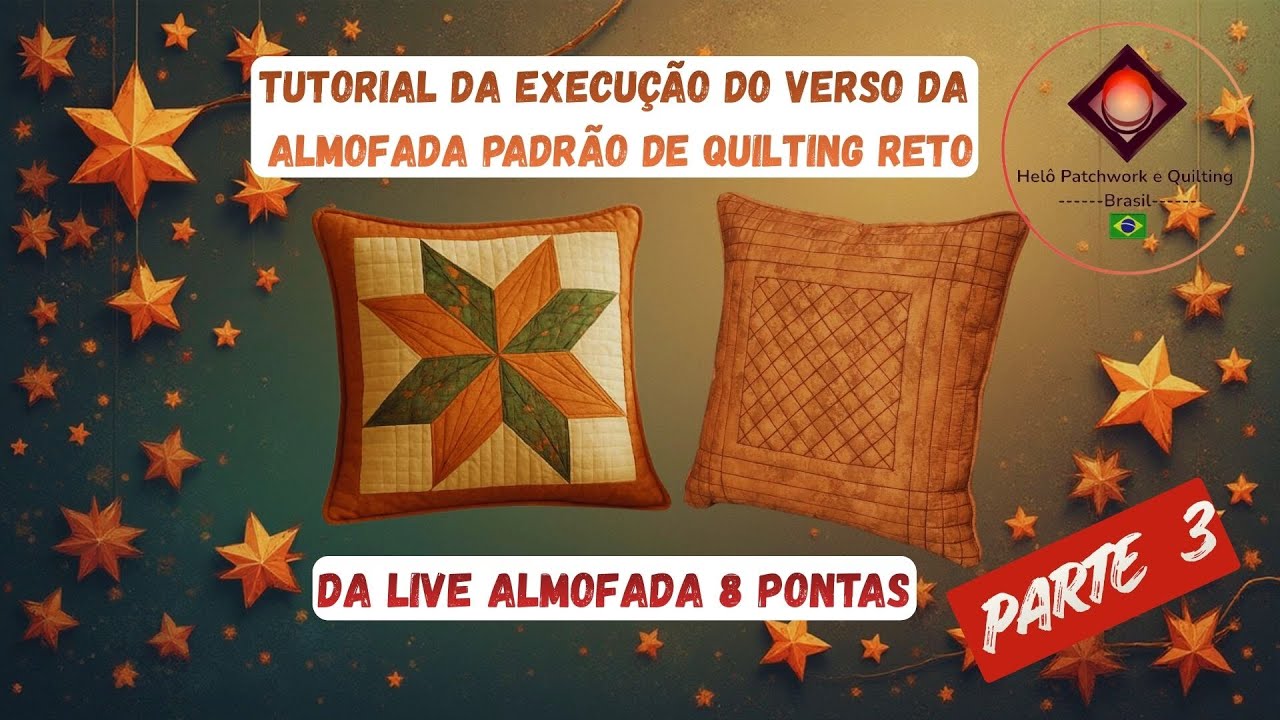 Tutorial Parte detrás com Quilting Reto da Almofada Estrela de 8 pontas Padrão para Quilting Reto