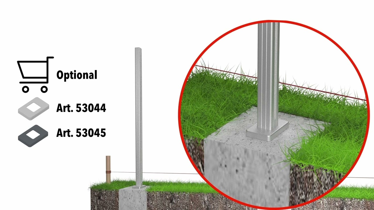 Montagevideo Zaunsystem EASY-BOARDS mit Pfosten und Pfostenträgern zum Aufschrauben auf Beton.