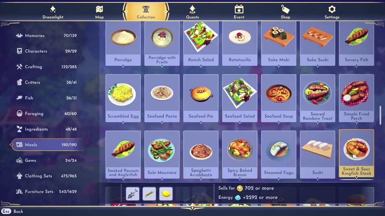 All 190 recipes from Disney Dreamlight Valley
