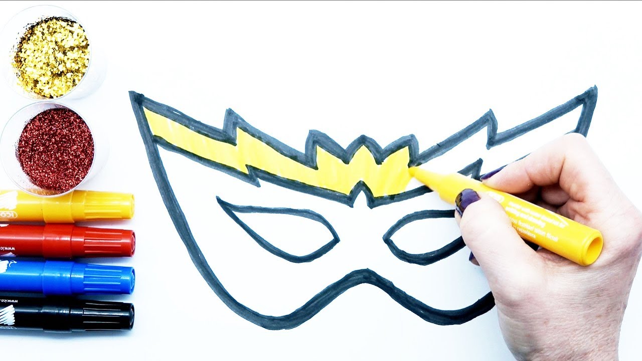 Glitter Carnival Mask - Drawing, Coloring and Glitter Mask for Kids - Fun Playing Hands
