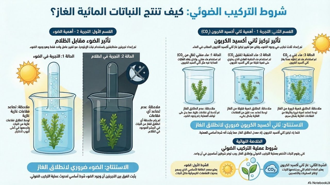 المبادلات الغازية اليخضورية عند النبات الأخضر، تجارب مع التحاليل، خلاصة شاملة (الجزء1).1متوسط