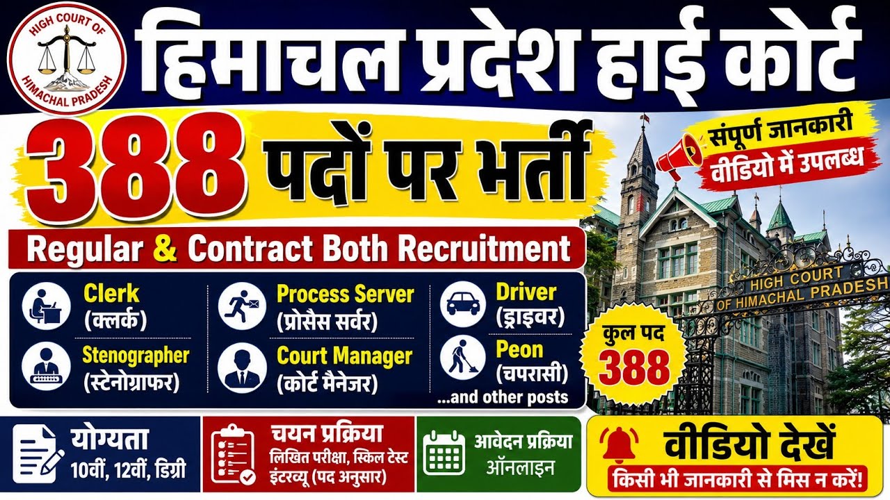 HP High Court Recruitment 2026 || Clerk, Stenographer, Protocol Officer, Court Manager, Driver, Peon