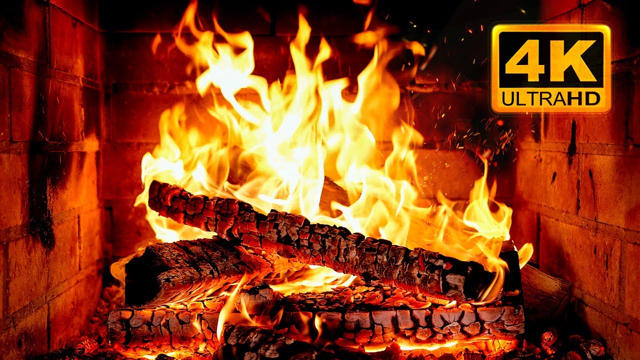 🔥 FIREPLACE Ultra HD 4K. Crackling Fireplace with Golden Flames & Burning Logs Sounds
