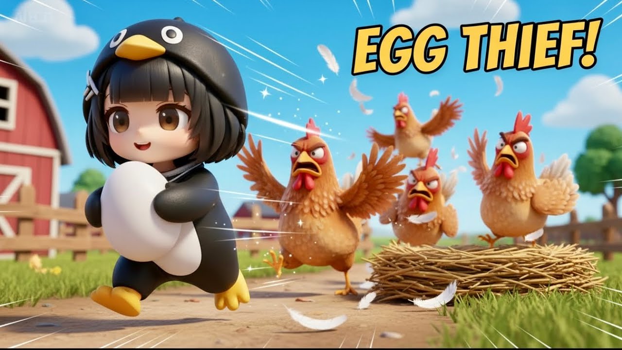 Chibi Gugu Gaga Penguin Stole the Egg&hellip; Now the Hens Are Furious! 🐧🥚#healing #anime 