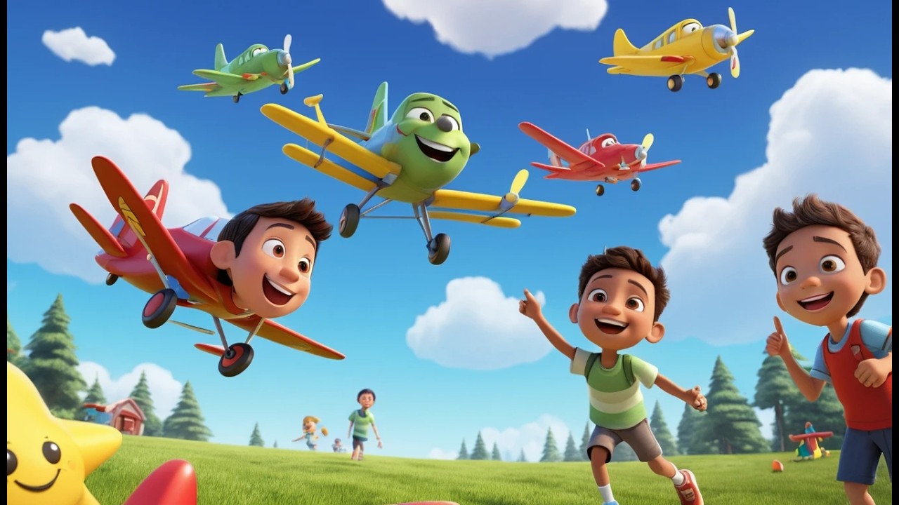 Vier kleine Spielzeugflugzeuge fliegen hoch | Fliegerlied & Zählen für Kinder
