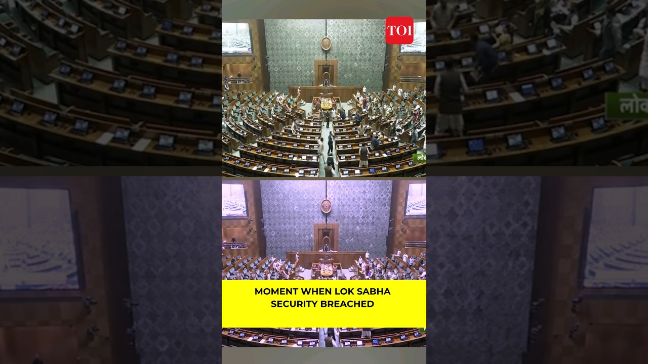 Moment when security breached in Parliament | Unidentified persons jump into LoK Sabha Chamber