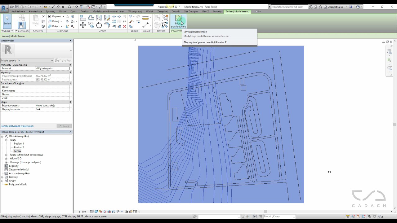 Revit tutorial PL - Lekcja 21.1 Modelowanie terenu. Metoda 
