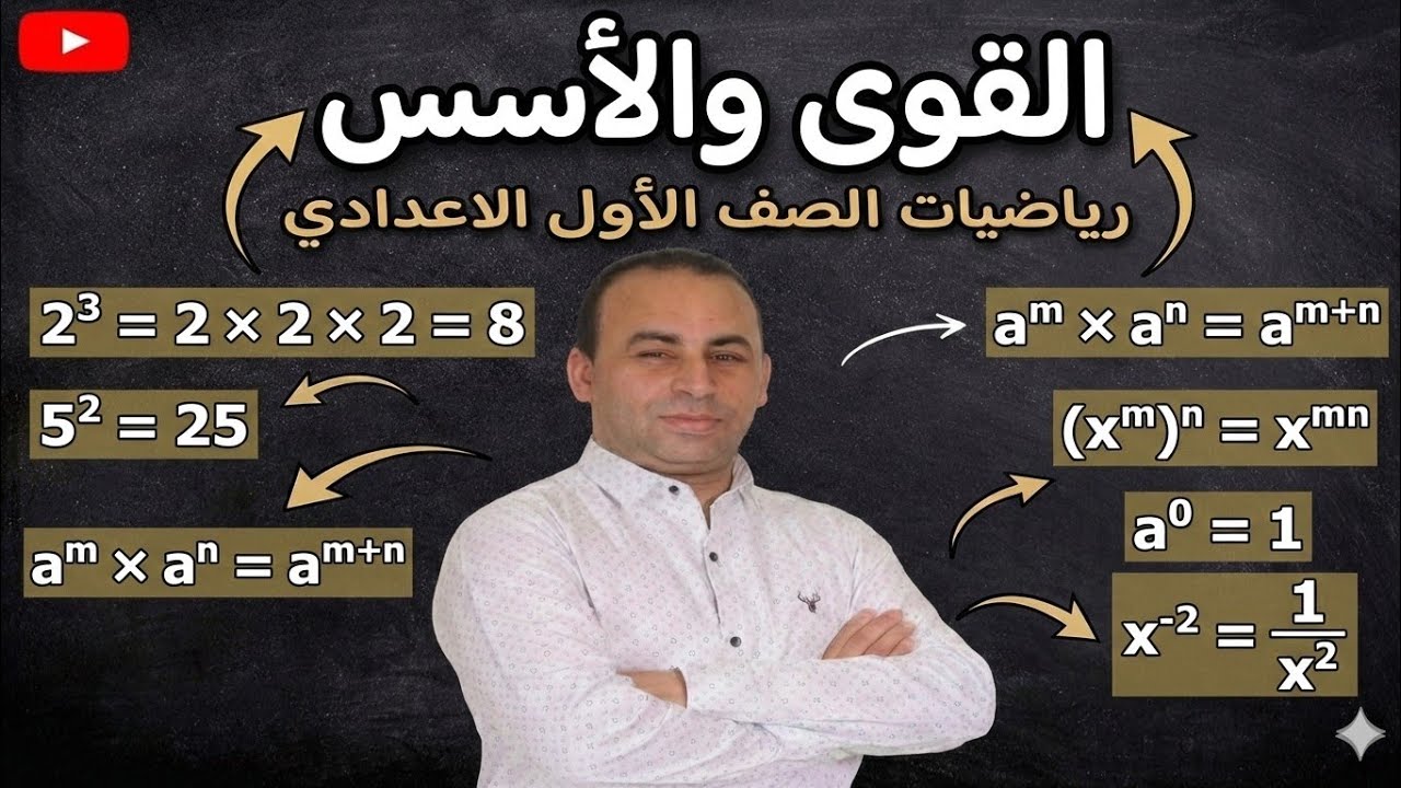 الدرس الاول القوي والاسس رياضيات الصف الاول الاعدادي ترم تاني