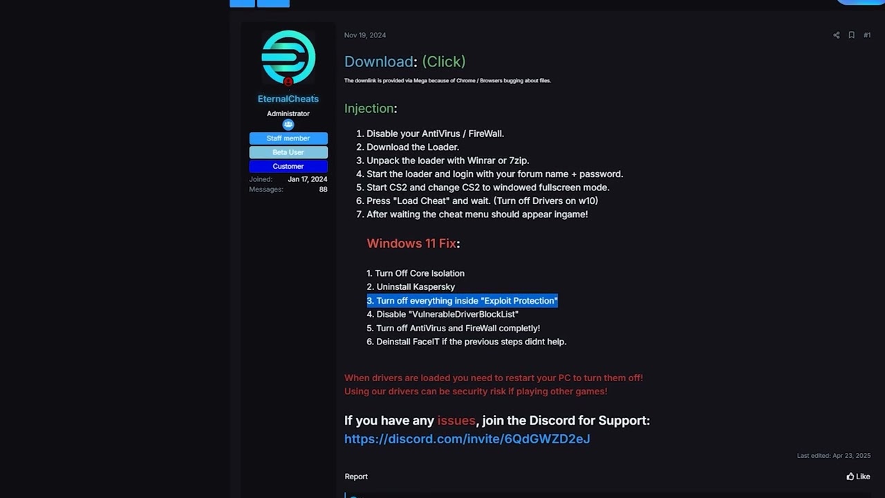 CS2 Eternal Cheats W11 Injection Tutorial