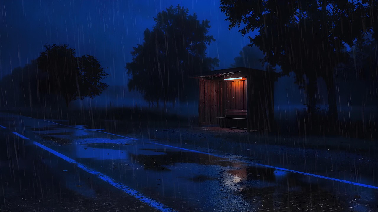 Rainy Night Bus Stop Ambience 🌧️ | Rain Sounds for Deep Sleep & Insomnia Relief