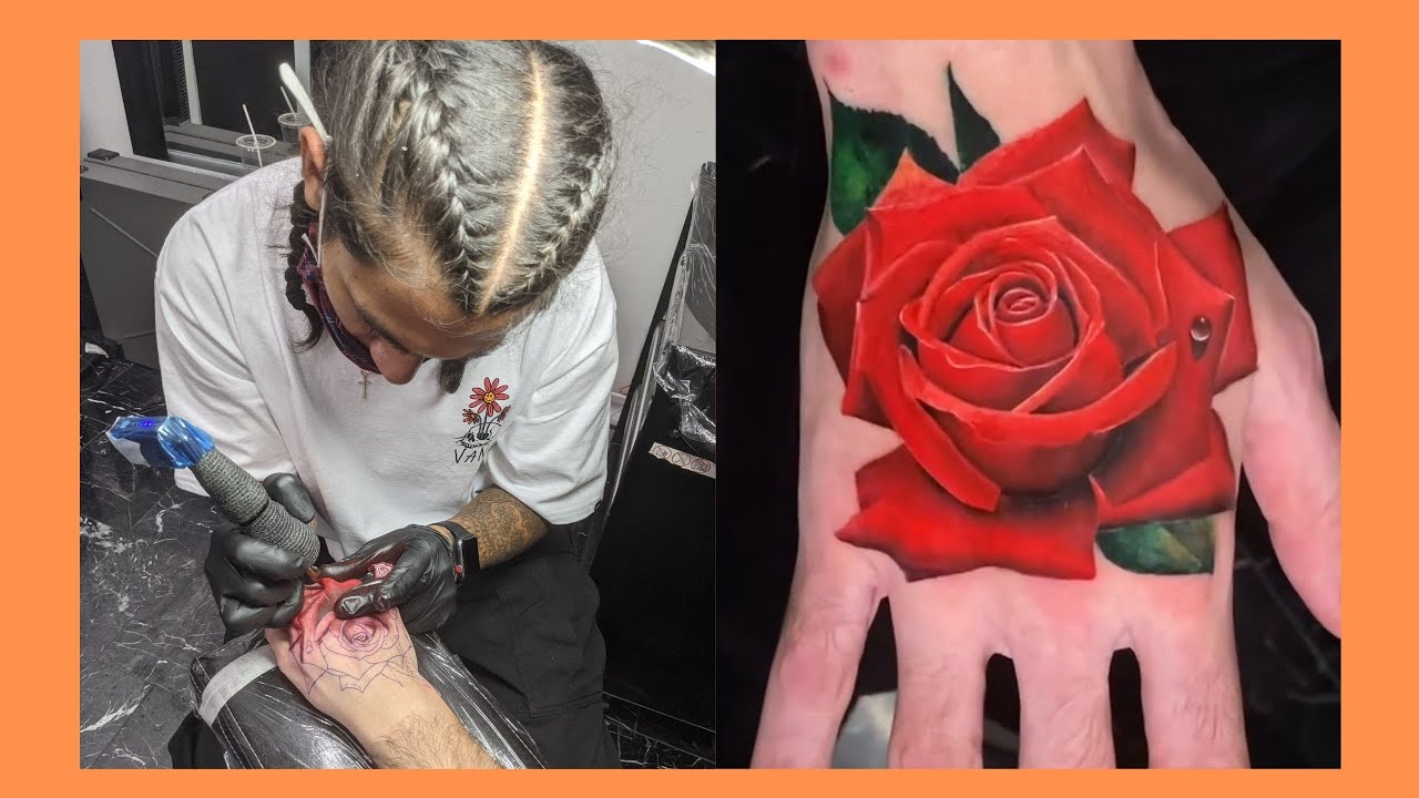 DAVID LEON Tattoos a Rose on my hand (First Class Tattoo, NYC)