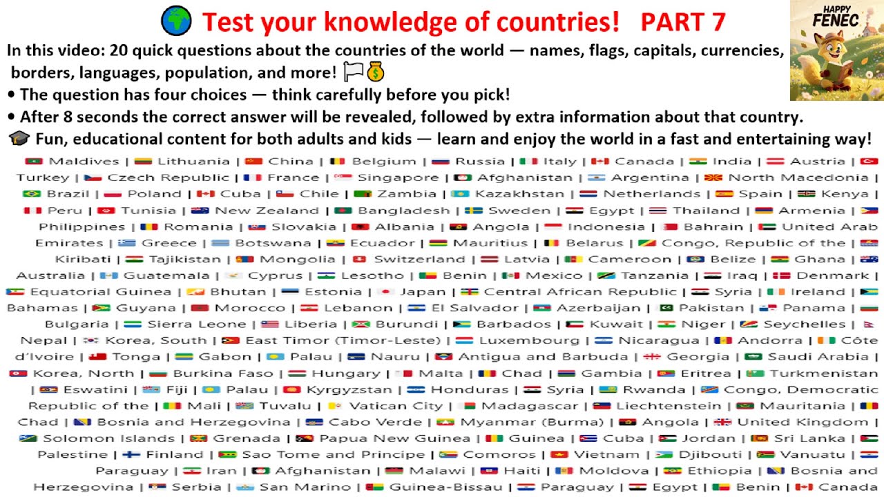 🌍 20 Quick Questions About the Countries of the World PART 7