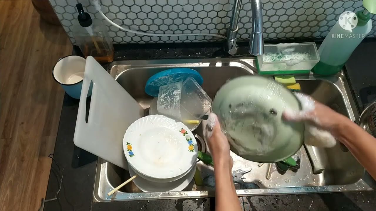 ASMR suara cuci piring daily rutin pakai loofah tips go green irit sabun, kesat bersih