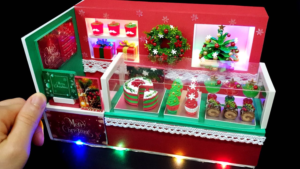 DIY Miniature Realistic Board shop - Christmas Dessert shop decor !