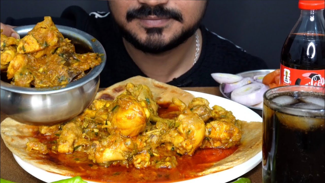Oily & spicy chicken masala curry eating mukbang video 