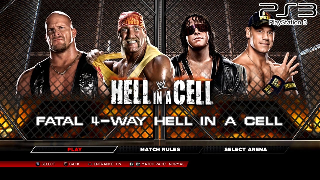 WWE 2K14 PS3 - Hulk Hogan VS Bret Hart VS Steve Austin VS John Cena - Fatal 4-Way Hell in a Cell