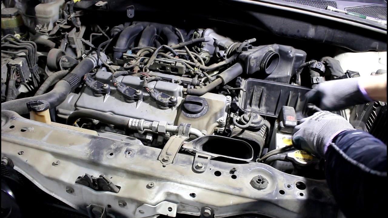 Замена свечей зажигания двигатель 1MZ FE  1часть  Toyota Harrier Тойота Харриер 2004 года